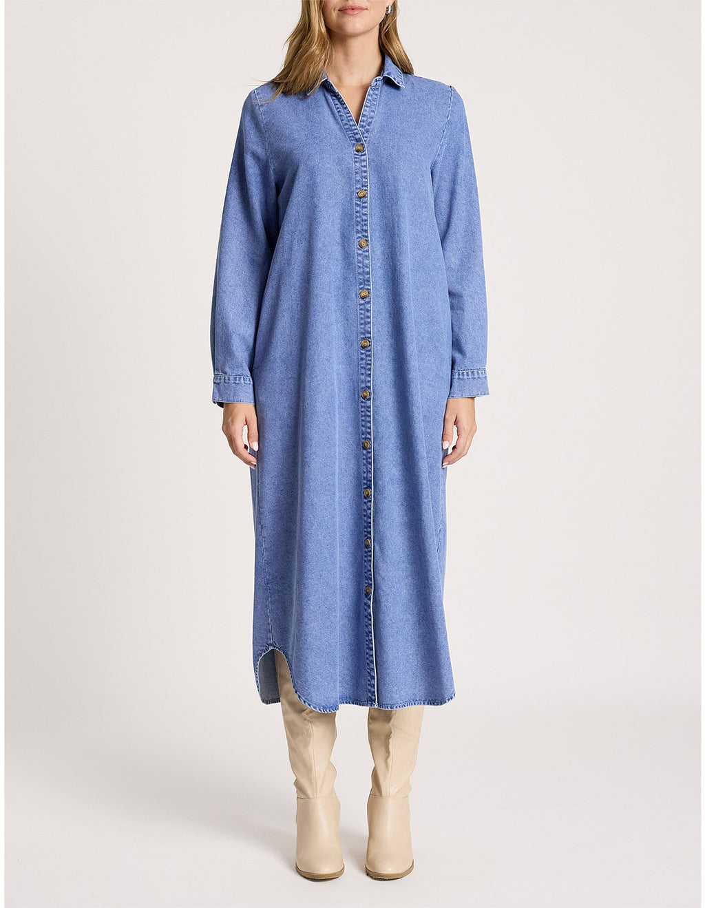Bodhi Long Sleeve V Neck Denim Shirt Dress
