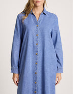 Bodhi Long Sleeve V Neck Denim Shirt Dress