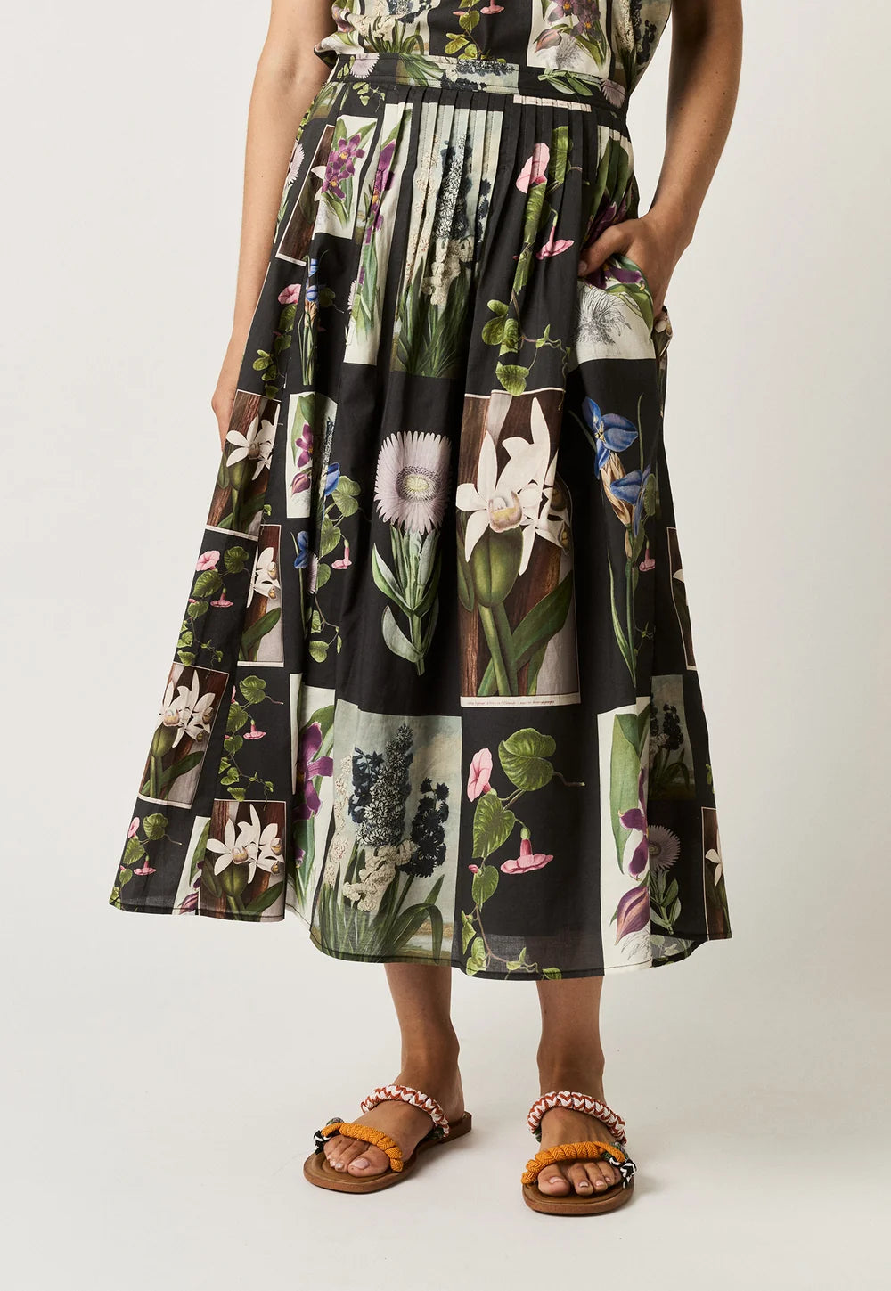 Alma Yoke Skirt Charcoal Floral