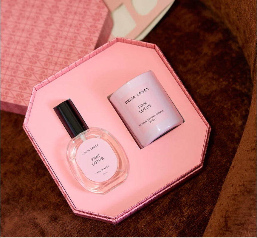Celia Loves Pink Lotus - Candle & Room Spray Duo Set